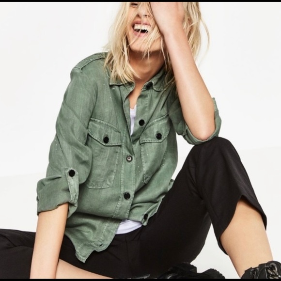 Zara Military Green Button Down Shirt- Size Large. - Picture 3 of 5